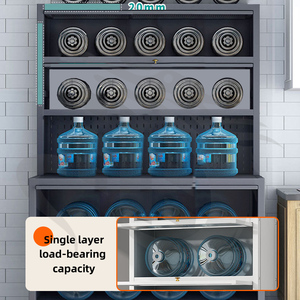 Organisateur de cuisine sur pied avec portes en verre cannelé et panneau perforé, idéal pour les aliments, les articles pour bébés, les petits appareils électroménagers, les fournitures d'usine - Product Image 4