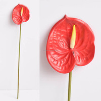 Fleur d'Anthurium à tige unique en PU, grande feuille, Lys de la Paix Rouge, 65 cm, avec bractée jaune flamant, orange et rouge, pour décoration intérieure, remise de diplôme, Halloween