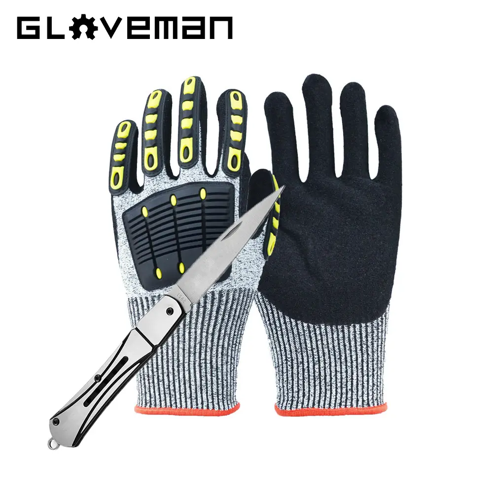 GLOVEMANサンディニトリルコーティングアンチスラッシュカット耐性油田TPRインパクトメカニックグローブ