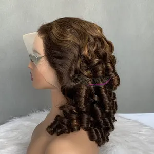 Alta Qualidade Duplo Desenhado Destacado Cor Brasileira Cabelo Humano Peruca Curta, 18Inch Spring Curl 13X4 Lace Wig Fabricação Fornecedores