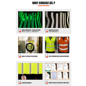 Tira de seguridad de advertencia ignífuga amarilla <span class=keywords><strong>fluorescente</strong></span> de tipo perforado, cinta reflectante para coser para ropa contra incendios - Product Image 3