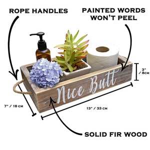 Boîte de décoration de salle de bain en bois gris, porte-papier toilette amusant, boîte de salle de bain en bois, nouveau signe de fesses, décoration de caisse en bois rustique de ferme - Product Image 4