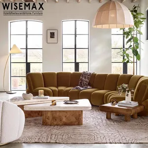 WISEMAX FURNITURE home furniture corner sofas with side table fabric hotel lobby large size U shaped sectional modular sofas set