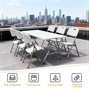 Mesa Dobrável Portátil 6 pés Branca Retangular de Plástico Mobiliário Externo Mesa Dobrável para Banquete Catering Jantar Camping - Product Image 1