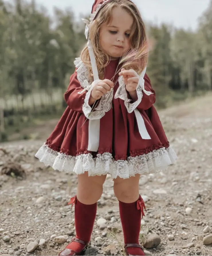 2021 लड़कियों नई वसंत और शरद ऋतु स्पेनिश शैली 6M-5Y लड़कियों फीता राजकुमारी लोलिता पोशाक