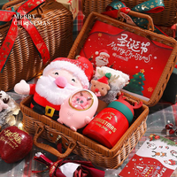 Panier-cadeau de Noël personnalisé avec logo, panier en osier tressé avec un pomme en peluche de Père Noël pour femme, petite amie, amies, sœur