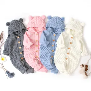 Nouveau-né infantile tricot onesie enfant en bas âge pull combinaison vêtements d'hiver à capuche bébé barboteuse