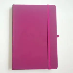 Высококачественный заказной блокнот и ручка с логотипом фиолетовый дизайн печати PU кожаный блокнот A5 с резинкой