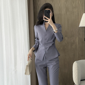 Women's Professional Suit Set Gray Three Quarter Sleeve Anti-Wrinkle Office Lady Spring Short Skirt Formal Workwear - Product Image 3