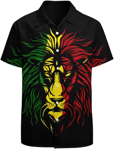 Chemises à manches courtes avec drapeau <span class=keywords><strong>Rasta</strong></span> imprimé style jamaïque personnalisé pour hommes vêtements Reggae jamaïque chemises boutonnées pour hommes rastafariens - Product Image 2