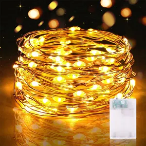 Lampu peri dengan kabel tembaga dioperasikan baterai taman dekorasi liburan Natal 100 karangan bunga tali led