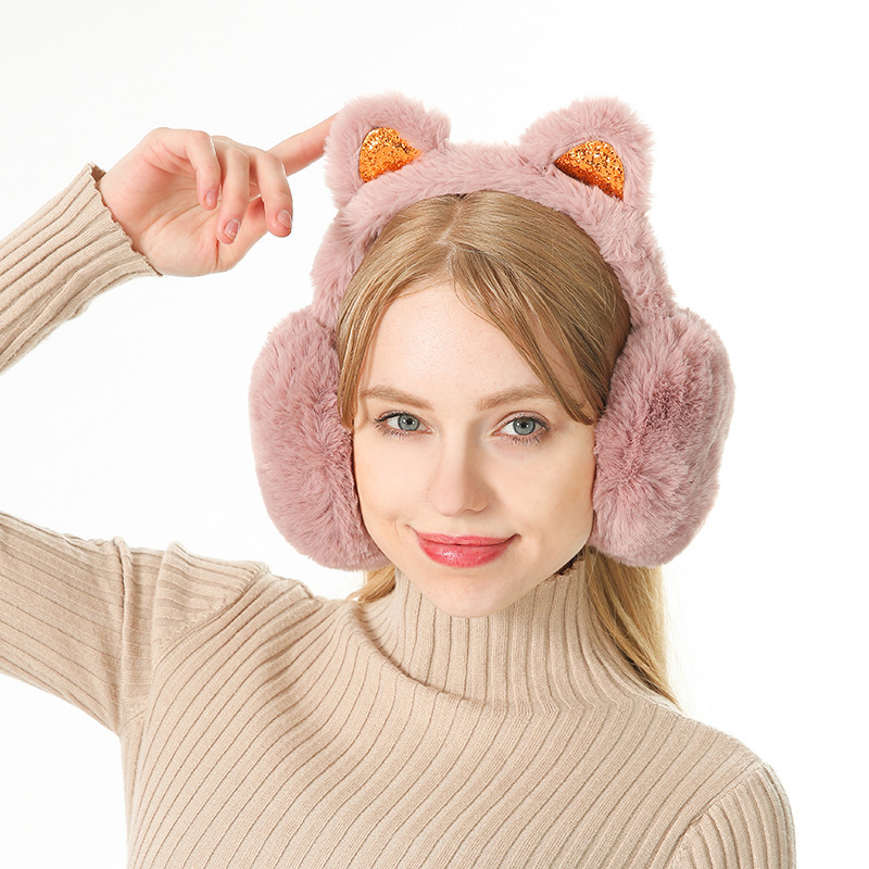 DS117 Winter Warm Outdoor Ear Covers Headband Girls Fluffy Fur Earwarmer Foldable Ear Muffs Sports Cartoon Cat Ear Earmuffs