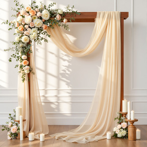Ensemble de draperies d'arche de <span class=keywords><strong>mariage</strong></span> en mousseline 100D style européen de luxe avec perles, tissu de fond transparent personnalisable pour événements extérieurs et fêtes - Product Image 1