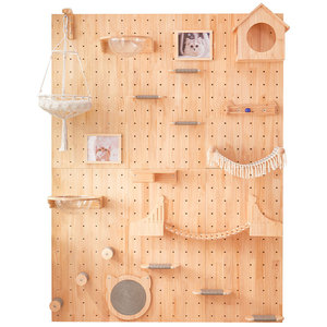 Marco de escalada de pared sin agujeros de madera maciza de árbol de gato moderno de lujo con trampolín integrado y nido embalado en cartón - Product Image 1