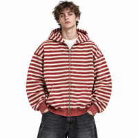 Sweat à capuche rayé en molleton French Terry pour jeunes, unisexe, avec logo personnalisé, fermeture éclair, fabrication OEM