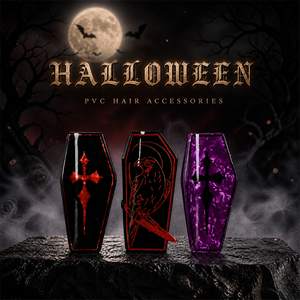 Pince à cheveux en forme de cercueil pour Halloween, en acrylique brillant, accessoire de coiffure pour femmes et filles, cadeau de fête costumée, personnalisable OEM - Product Image 1