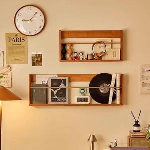 Wooden <b>Wall</b> Shelf Solid Wood Magazine Rack Rectangle Shape <b>Wall</b> Mounted Type For Bedroom And Living Room Storage <b>Display</b> - Product Image 1