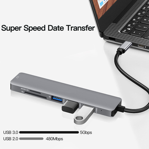 Tuti Người Bán Hàng Tốt Nhất 6-Trong 1 USB C <span class=keywords><strong>Hub</strong></span> Docking Station HDTV 4K <span class=keywords><strong>USB3.0</strong></span> 2.0 SD TF Card Reader Loại C Cho Máy Tính Máy Tính Xách Tay USB C <span class=keywords><strong>Hub</strong></span> - Product Image 4