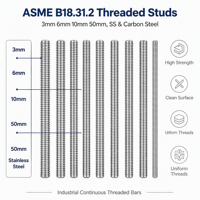 ASME B18.31.2 Full Threaded Rod, 3mm 6mm 10mm 50mm Stainless Steel & Carbon Steel Continuous Thread Stud Bolt