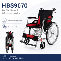 Kursi Roda Manual Aluminium 12.5kg dengan Roda Belakang 24-Inci dan Sandaran Setengah Lipat
