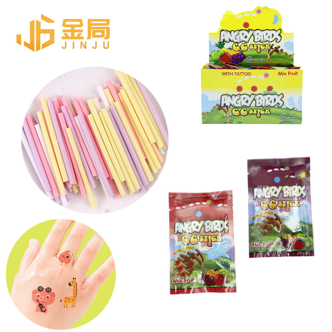 Divertenti disegni di paglia mescolano frutta cc stick caramelle portatili bastoncini di zucchero di frutta caramelle in polvere cc stick candy con tatuaggio