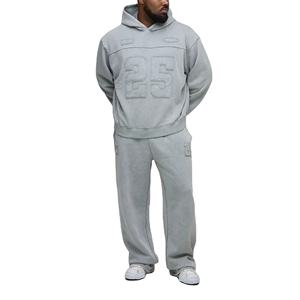 Conjunto Deportivo Personalizado para Hombre en Gris, 100% Algodón, Grueso, Estilo Holgado, Pantalones Deportivos y Sudadera con Capucha, Conjunto de Invierno para Hombre - Product Image 1