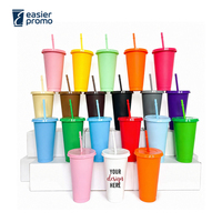 Gobelets en plastique écologiques personnalisables de 24 oz, couleur unie, avec couvercles et pailles