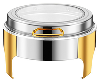 Plat de Chafing de Luxe Arabe Doré Grand en Acier Inoxydable, Réchaud Alimentaire pour Buffets Restaurants, Couvercle en Verre Rond