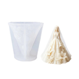 Wedding Dress Shaped Silicone <b>Candle</b> <b>Mold</b> Reusable Easy Demoulding Non Toxic Heat Resistant DIY Soap <b>Mold</b> - Product Image 1