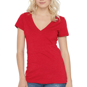 T-shirt personnalisé OEM tendance pour femme, col en V, manches courtes, 100 % coton, tissu jersey décontracté, respirant, coupe classique, pour le printemps et l'été - Product Image 1