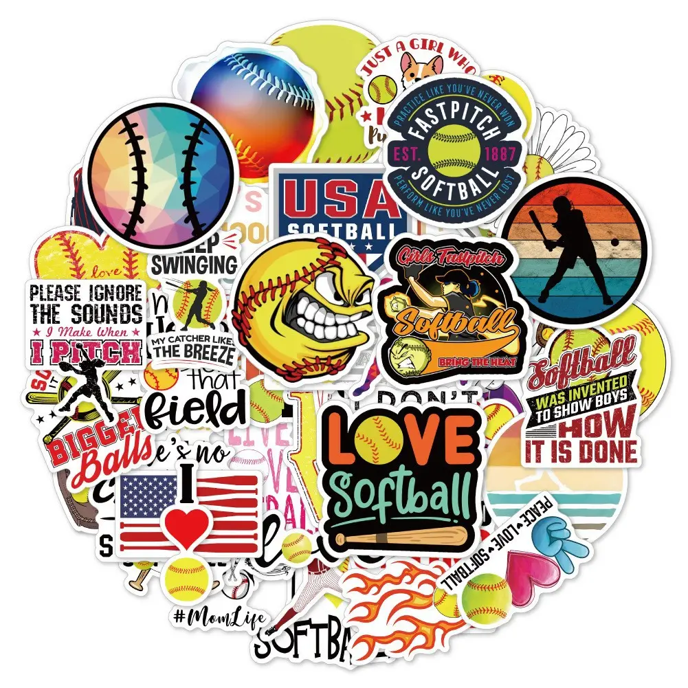 100 Sheets Softball Baseball Sports Stickers Home Decorations Car Luggage Stickers Cartoon Sports Kids Bookmark Decorations