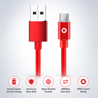 Câble USB A vers Micro USB 2.1A, charge rapide, coque en aluminium tressée en nylon, synchronisation des données 480 Mbps pour téléphone et tablette Android