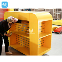 Magasin de jouets pour enfants personnalisé, conception de meubles de magasin, présentoir de jouets à quatre côtés, mur à lattes, pour briques jouets