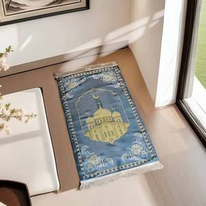 Alfombra de oración lavable con bordado floral y acolchado grueso, tapete islámico para todas las estaciones, adecuado para picnics en casa y camping. - Product Image 1