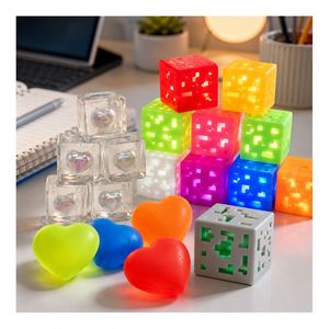 Fast Ship Luminous Heart Cube Squeeze Toy Soft <b>Squishy</b> Stress Ball LED Flashing Sensory Fidget Gift Wholesale Pack - Product Image 4