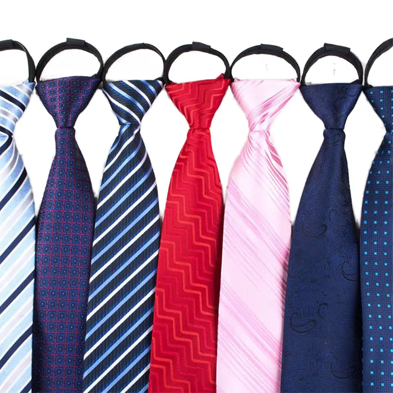 Großhandel Punktst reifen Muster mehrfarbige Polyester Reiß verschluss Krawatten Reiß verschluss Krawatten für Männer
