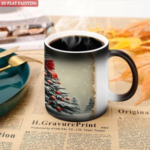 Mug en céramique noir givré 11oz, changement de couleur à la chaleur, design arbre de Noël par sublimation - Product Image 5