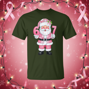 Camiseta rosa con estampado de patchwork de Papá Noel para concienciación sobre el cáncer de mama, Navidad 67 - Product Image 3