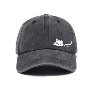 Versatile <b>cat</b> print washed distressed soft <b>top</b> outdoor sunshade baseball cap unisex customizable with embroidery - Product Image 1