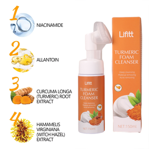 Etiqueta privada Orgánica Anti Acné Lavado DE CARA Aloe Vera Infundido Burbuja Espuma Removedor de cabeza negra Limpiador facial de cúrcuma vegana - Product Image 3