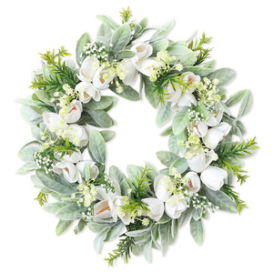 DAMAI Spring Wreaths for Front Door Wreath with Tulip Vivid Artificial Floral for Wall Window Farmhouse Party Holiday Home Dec - Product Image 2