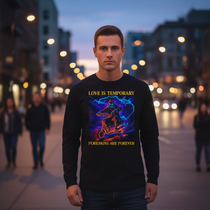 T-shirt a maniche lunghe Foreskins Are Forever, design grafico nero, abbigliamento unisex - Product Image 3