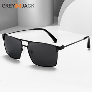 Lunettes de soleil carrées en métal Greyjack pour hommes, verres polarisés UV400 TAC, monture noire, lunettes de conduite - Product Image 1
