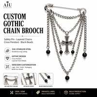 Broche personnalisée en forme de croix gothique, pendentif épingle de sûreté en acier inoxydable 316L, bijoux OEM ODM, fabricant de marques privées