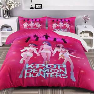 Parure de draps imprimés dessin animé 3 pièces Kpop Demons 180x200cm Queen Size 3D Hunters Rumi <span class=keywords><strong>Zoey</strong></span> – Ensemble de literie personnalisé - Product Image 4