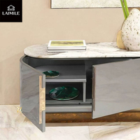 Buffet moderne de luxe avec dessus en marbre naturel, surface en cuir, armoire de rangement latérale pour salle à manger de villa