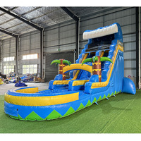 Glissade gonflable en forme de palmier de 18 pieds à prix avantageux, glissade aquatique gonflable tropicale en PVC, châteaux gonflables à vendre