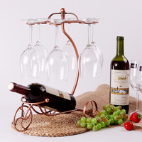 Chariot vélo forme unique bouteille vin fil rack avec 6 verres à vin support de séchage