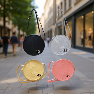 Bolso bandolera redondo de 25x10cm con hilo dorado y plateado para mujer, accesorio de moda - Product Image 1