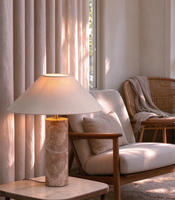 Lampe de table moderne en marbre, base en pierre, abat-jour en tissu, lumière LED anti-éblouissement, pour salon, chambre, hôtel, décoration